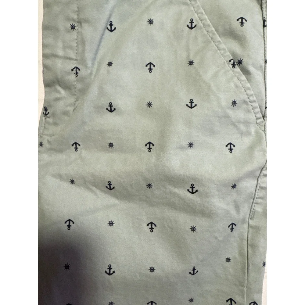Hawkings McGill Mens Skinny Chino Pants 34x30 Green Nautical Anchor Print Slacks
